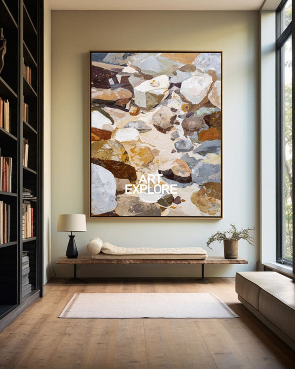 Modern Brown Rock Art | Large Vertical Handmade Texture Canvas ArtExplore