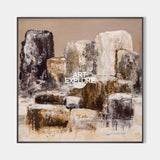 Modern Brown Rock Cliff Painting | Large Handmade Textured Square Canvas ArtExplore