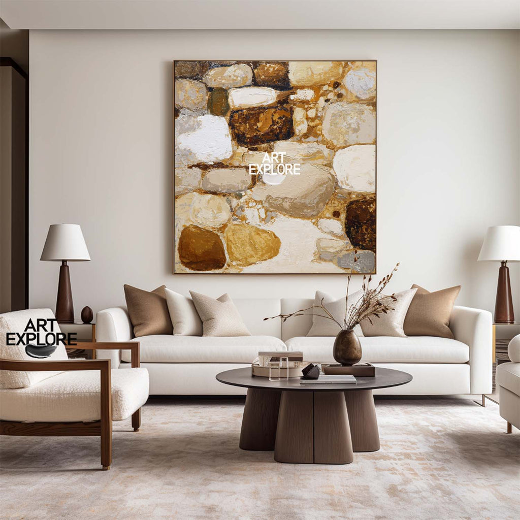 Modern Brown Rock Textured Painting | Large Handmade Square Canvas ...