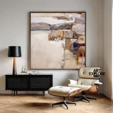 Modern Brown Textured Wabi-Sabi Art | Handmade Square Canvas for Home ArtExplore