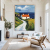 Red Cabin View Wall Art Large Textured Field Scenery Wall Art Modern Fine Art Paintings for Sale