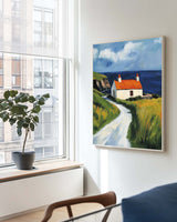 Red Cabin View Wall Art Large Textured Field Scenery Wall Art Modern Fine Art Paintings for Sale