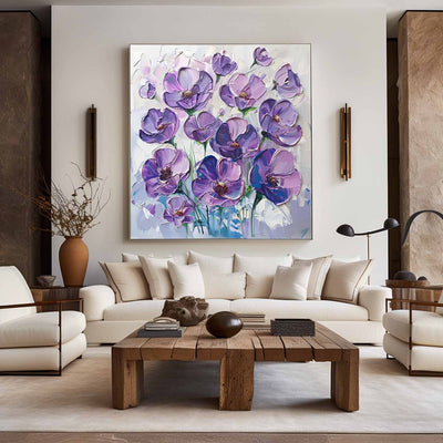 Modern Colorful Flowers Canvas Art Plaster Painting Rich Textured Artworks Abstract Art For Livingroom