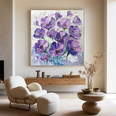 Modern Colorful Flowers Canvas Art Plaster Painting Rich Textured Artworks Abstract Art For Livingroom