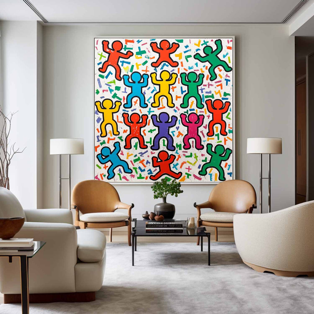 Large Colorful Pop Wall Art Colorful Texture Painting Keith Haring Style of Wall Art For Sale