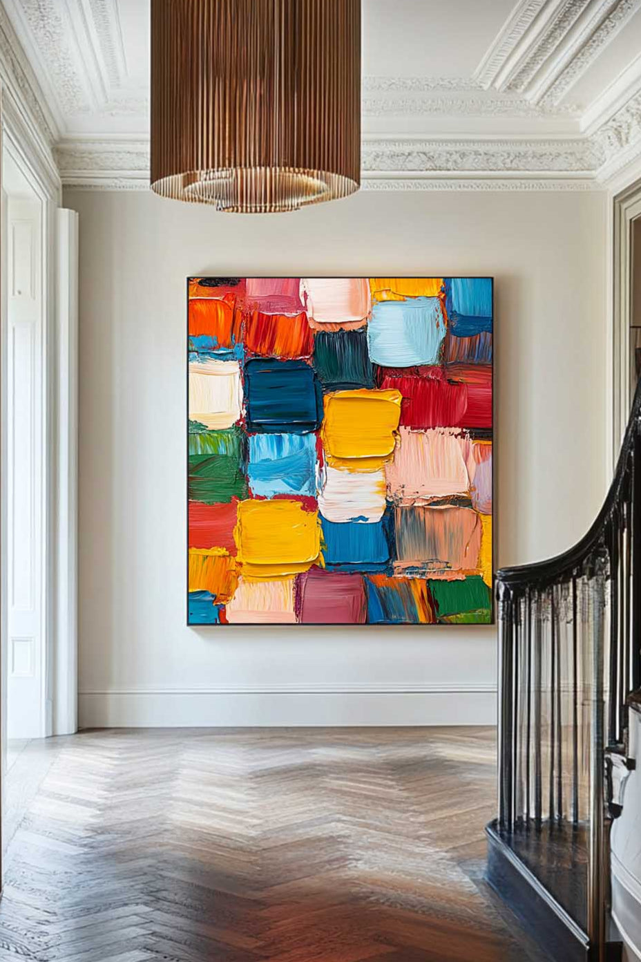 Modern Colorful Vertical Painting Rich Textured Painting Luxury Colorful Abstract Wall Art For Sale
