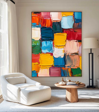 Modern Colorful Vertical Painting Rich Textured Painting Luxury Colorful Abstract Wall Art For Sale