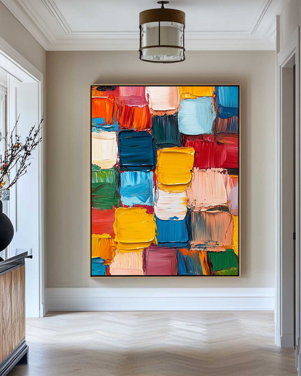 Modern Colorful Vertical Painting Rich Textured Painting Luxury Colorful Abstract Wall Art For Sale