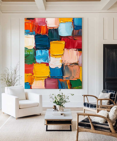 Modern Colorful Vertical Painting Rich Textured Painting Luxury Colorful Abstract Wall Art For Sale