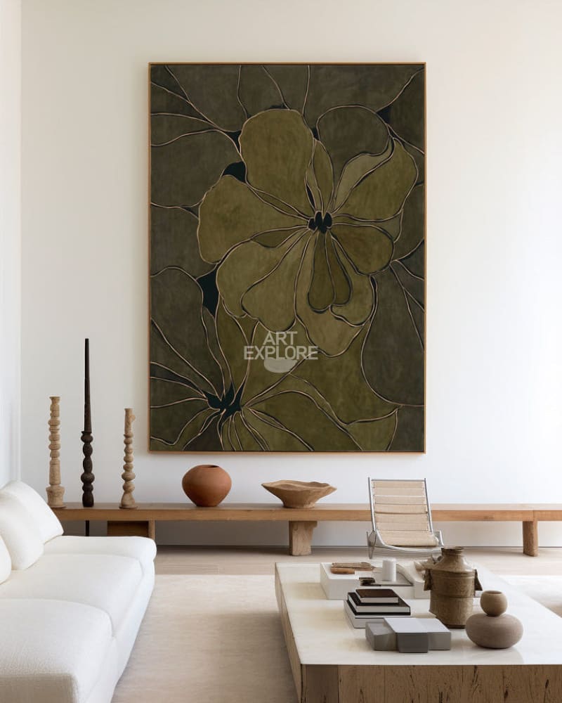 Modern Dark Green Floral Wall Art for Living Room & Hotel | ArtExplore