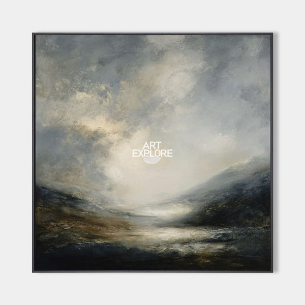 Modern Dawn Lake View Textured Painting | Large Minimalist Landscape Art For Livingroom | ArtExplore