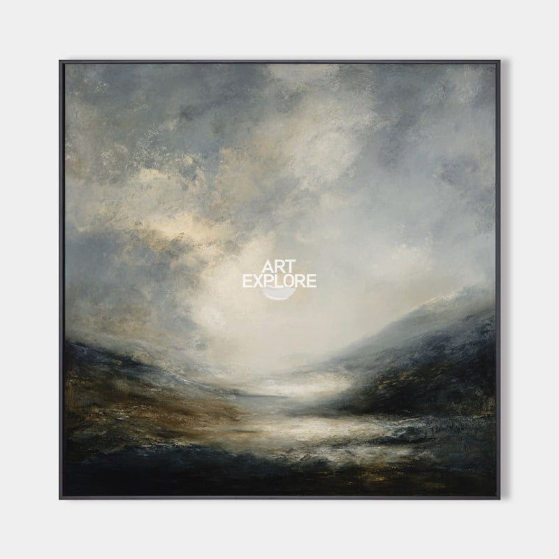 Modern Dawn Lake View Textured Painting | Large Minimalist Landscape Art For Livingroom | ArtExplore