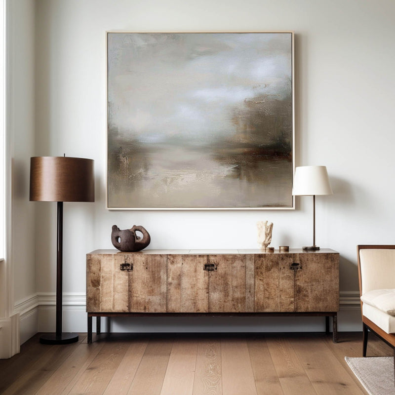 Modern Earth Tone Lake Painting Rich Textured Canvas Art Large Textured Landscape Painting For Sale 