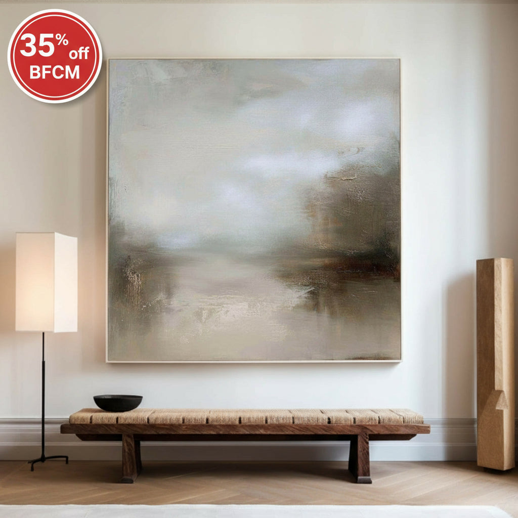 Modern Earth Tone Lake Painting Rich Textured Canvas Art Large Textured Landscape Painting For Sale 