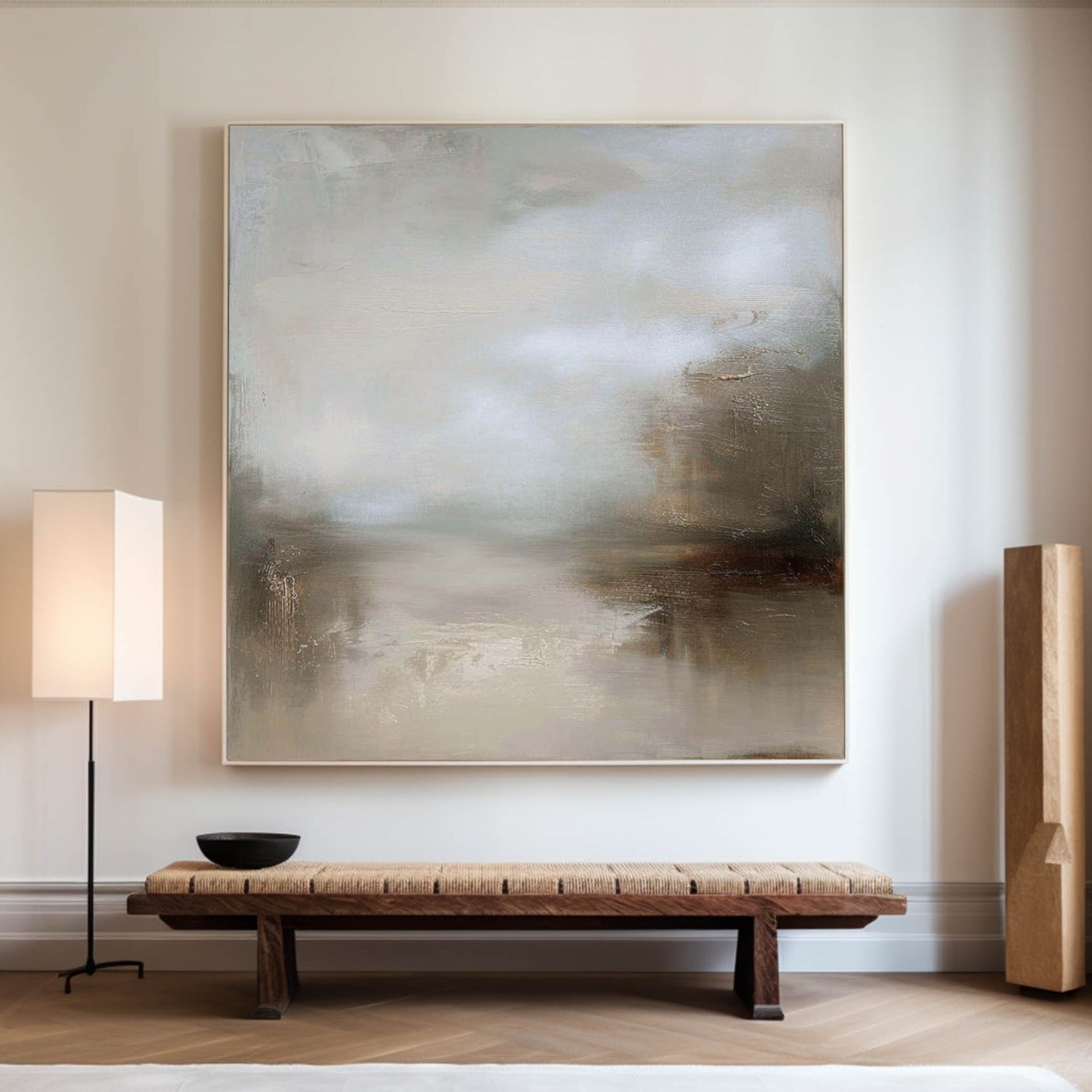 Modern Earth Tone Lake Painting Rich Textured Canvas Art Large Textured Landscape Painting For Sale 