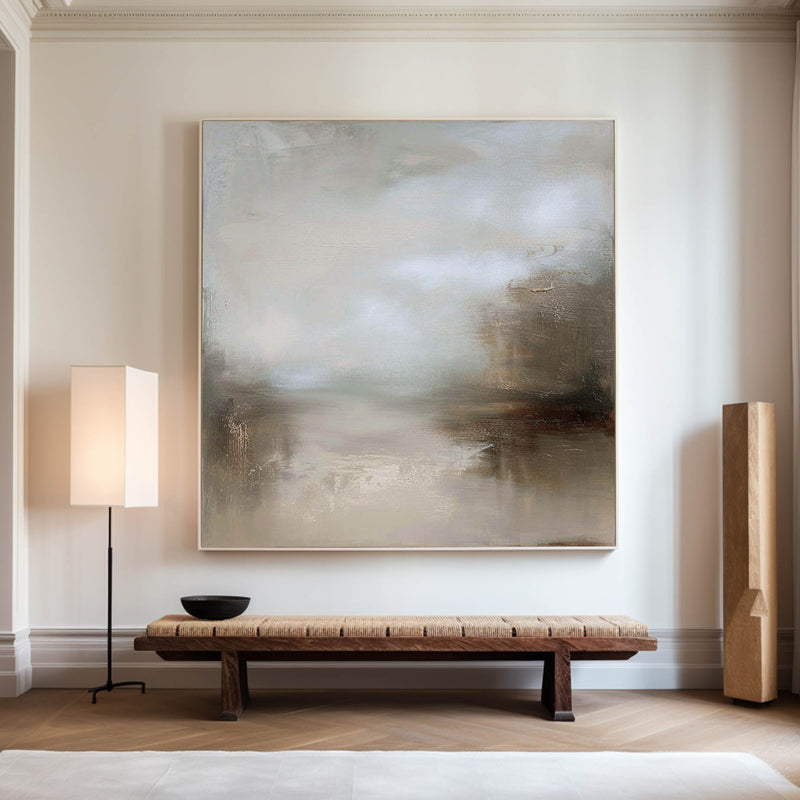 Modern Earth Tone Lake Painting Rich Textured Canvas Art Large Textured Landscape Painting For Sale 