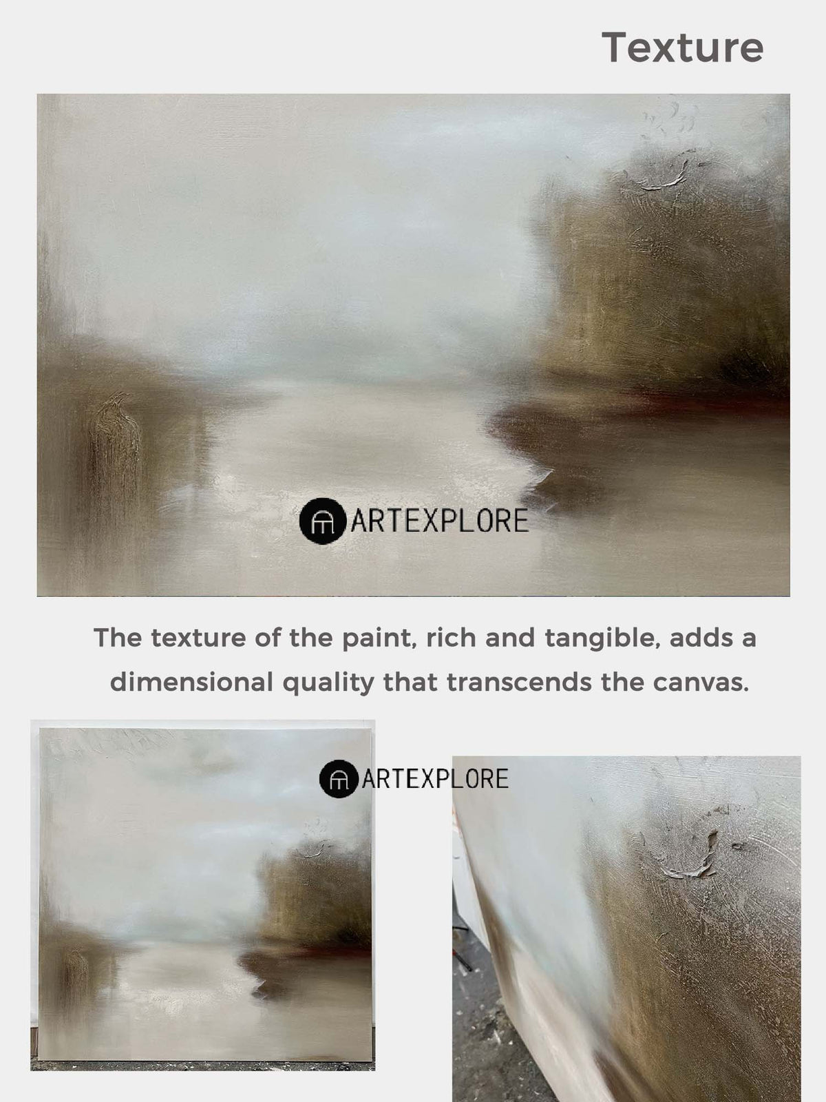Modern Earth Tone Lake Painting Rich Textured Canvas Art Large Textured Landscape Painting For Sale 