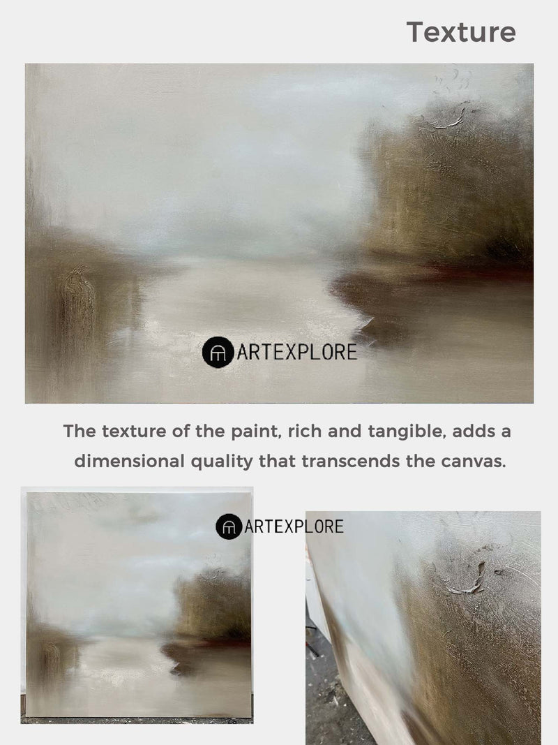 Modern Earth Tone Lake Painting Rich Textured Canvas Art Large Textured Landscape Painting For Sale 
