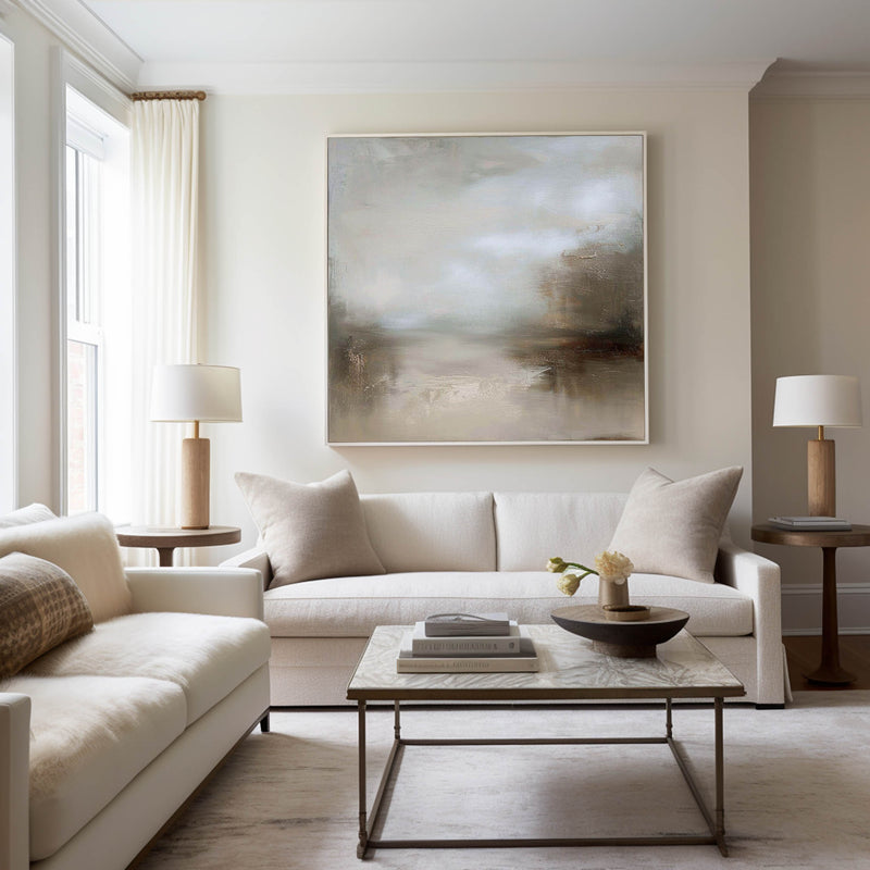 Modern Earth Tone Lake Painting On Canvas Large Landscape Painting Abstract Art For Sale 