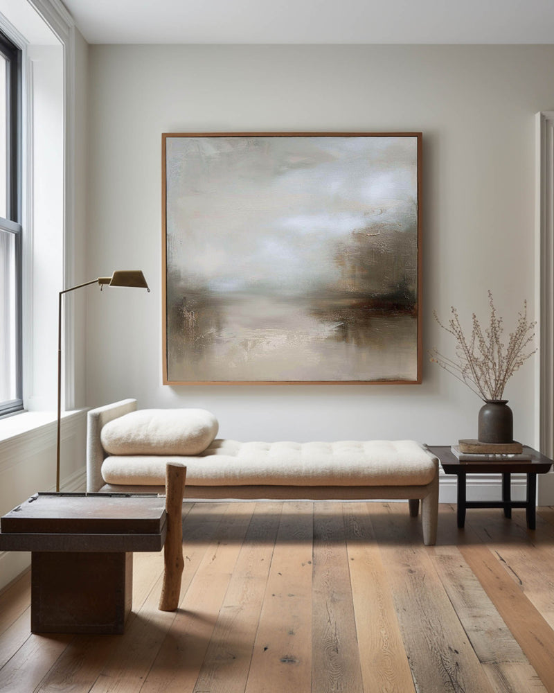 Modern Earth Tone Lake Painting On Canvas Large Landscape Painting Abstract Art For Sale 