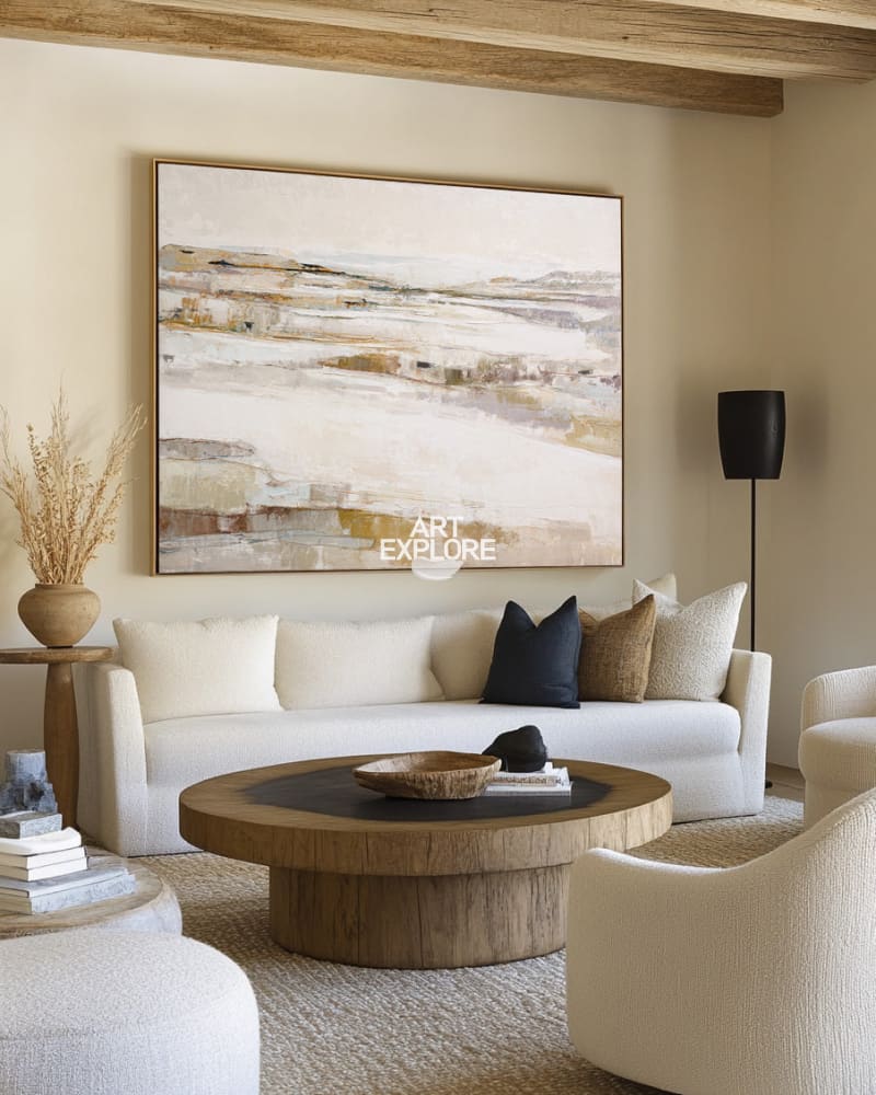 Modern Earth Tone Wall Art | Minimalist Beige Oil Canvas Painting ArtExplore