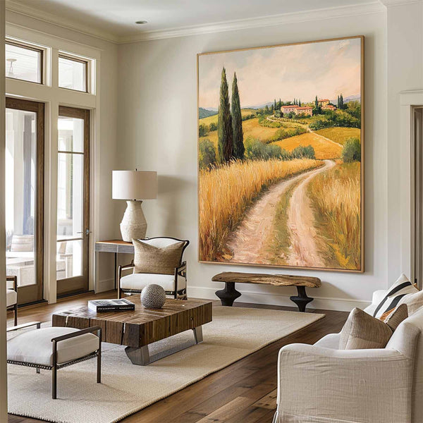 Modern Farmhouse Art Painting Large Landscape Painting Yellow Texture Countryside Wall Art for Sale