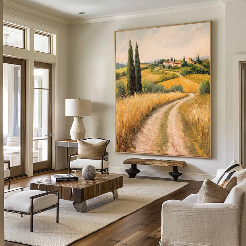 Modern Farmhouse Art Painting Large Landscape Painting Yellow Texture Countryside Wall Art for Sale