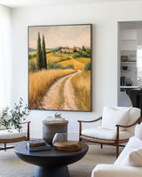 Modern Farmhouse Art Painting Large Landscape Painting Yellow Texture Countryside Wall Art for Sale