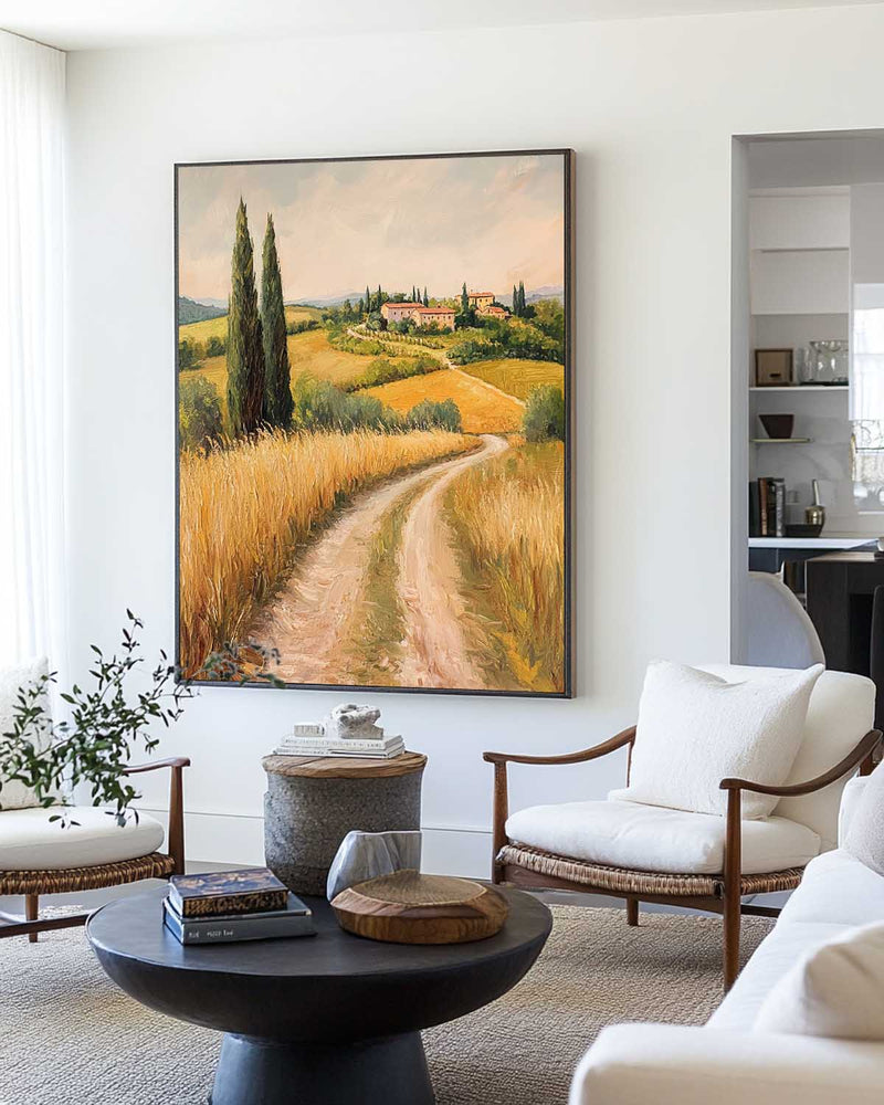 Modern Farmhouse Art Painting Large Landscape Painting Yellow Texture Countryside Wall Art for Sale
