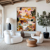 Modern Garden Landscape Artwork, Large Pink Abstract Textured Canvas ArtExplore