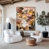 Modern Garden Landscape Artwork, Large Pink Abstract Textured Canvas Ready to Hang ArtExplore