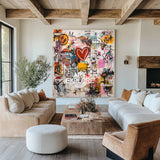 Modern Graffiti Heart Abstract – Large Handmade Oil Painting for Contemporary Interiors – ArtExplore