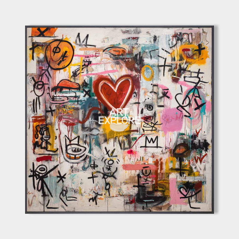 Modern Graffiti Heart Wall Art – Large Handmade Texture Canvas for