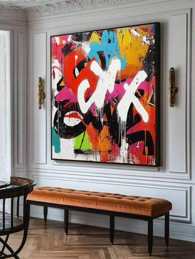 Large Graffiti Wall Art Colorful Texture Painting Graffiti Fine Art Abstract Livingroom Wall Art 