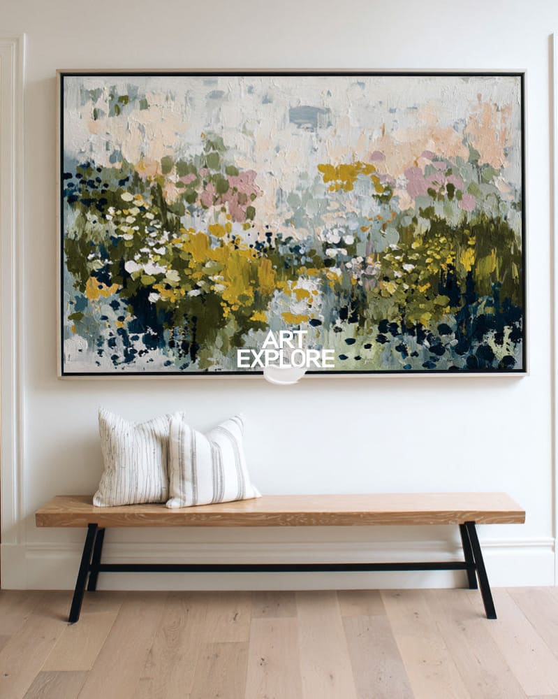 Modern Green Abstract Canvas, Large Handmade Palette Knife Painting | ArtExplore