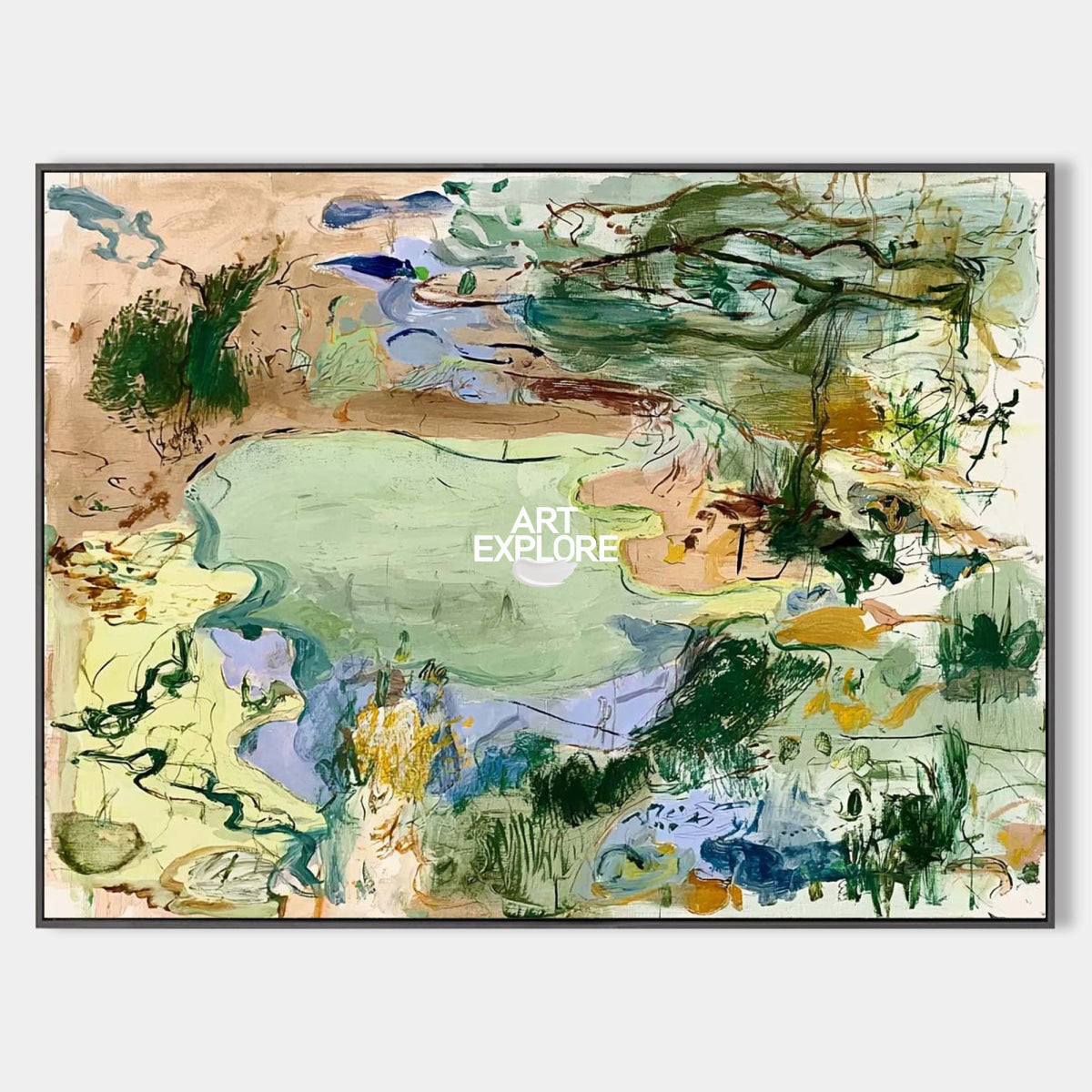Modern Green Abstract Wall Art For Living Room Hand-Painted Canvas With Earthy Tones