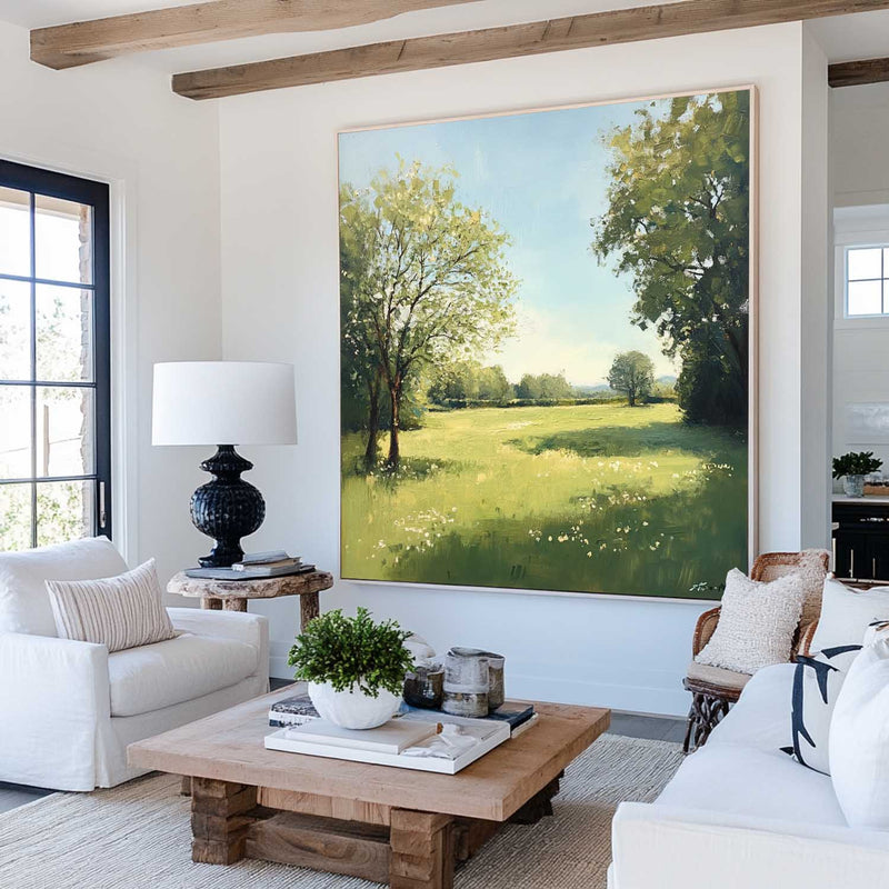 Green Backyard Oil Painting Large Green Fields Wall Art Large Landscape Canvas Art For Livingroom