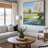 Modern Green Backyard Painting Green Sunny Garden Wall Art Large Green Landscape Canvas Art For Sale