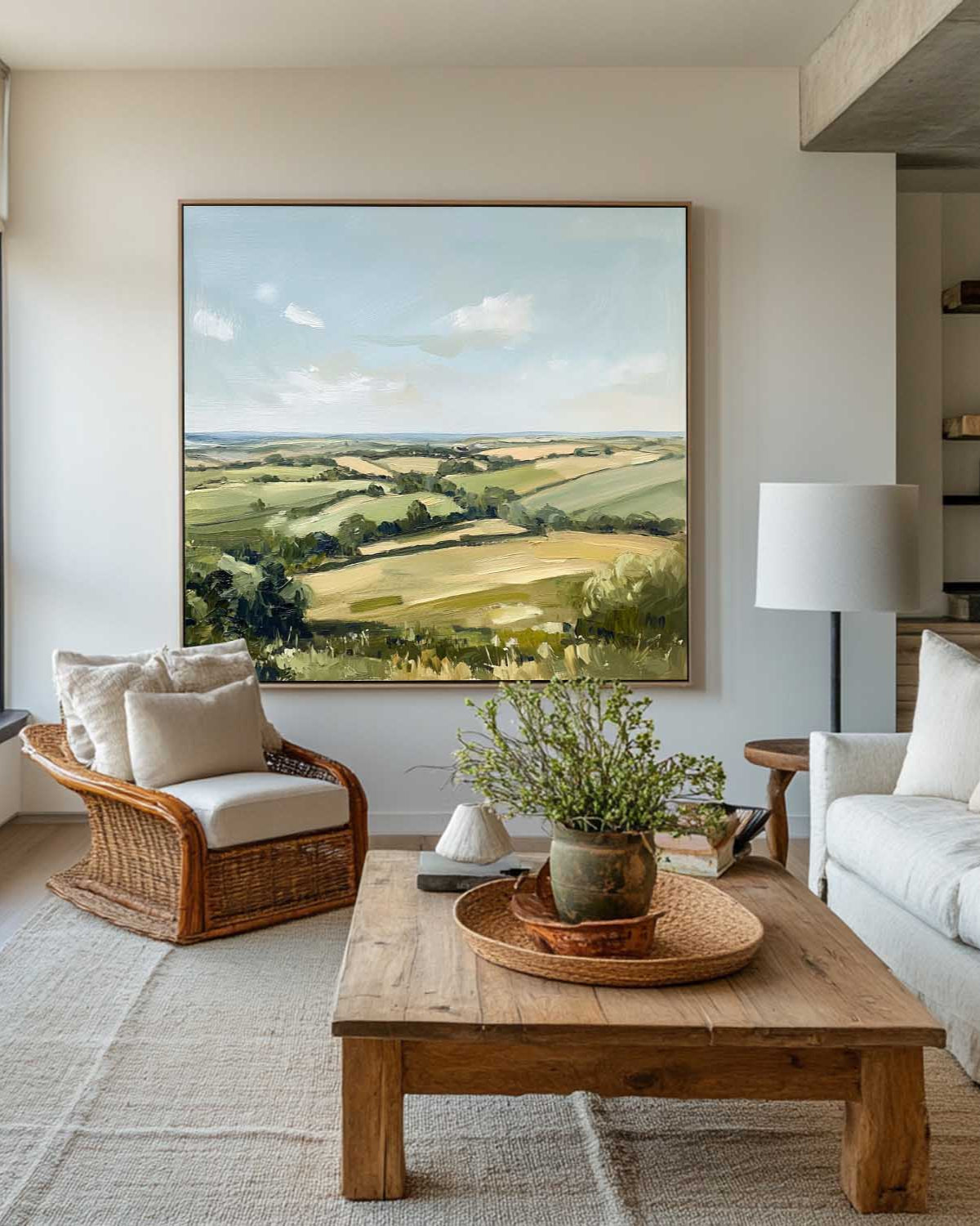 Modern Green Country Painting Field Landscape Texture Wall Painting Texture Livingroom Wall Art