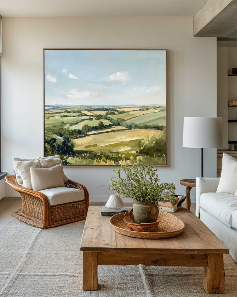 Modern Green Country Painting Field Landscape Texture Wall Painting Texture Livingroom Wall Art