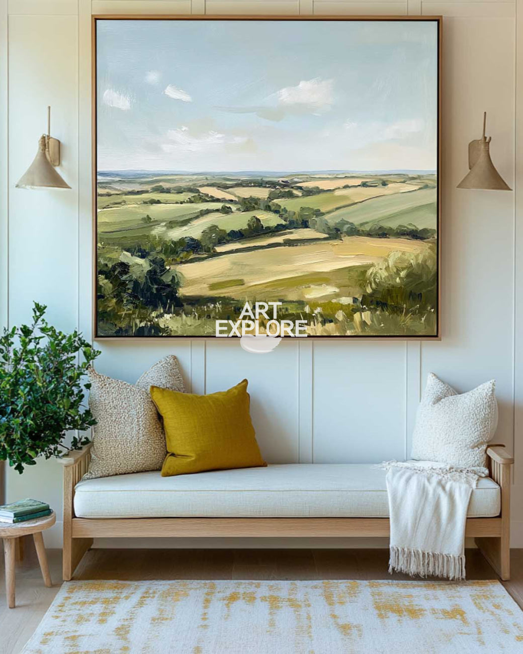 Modern Green Country Painting Field Landscape Texture Wall Painting Texture Livingroom Wall Art