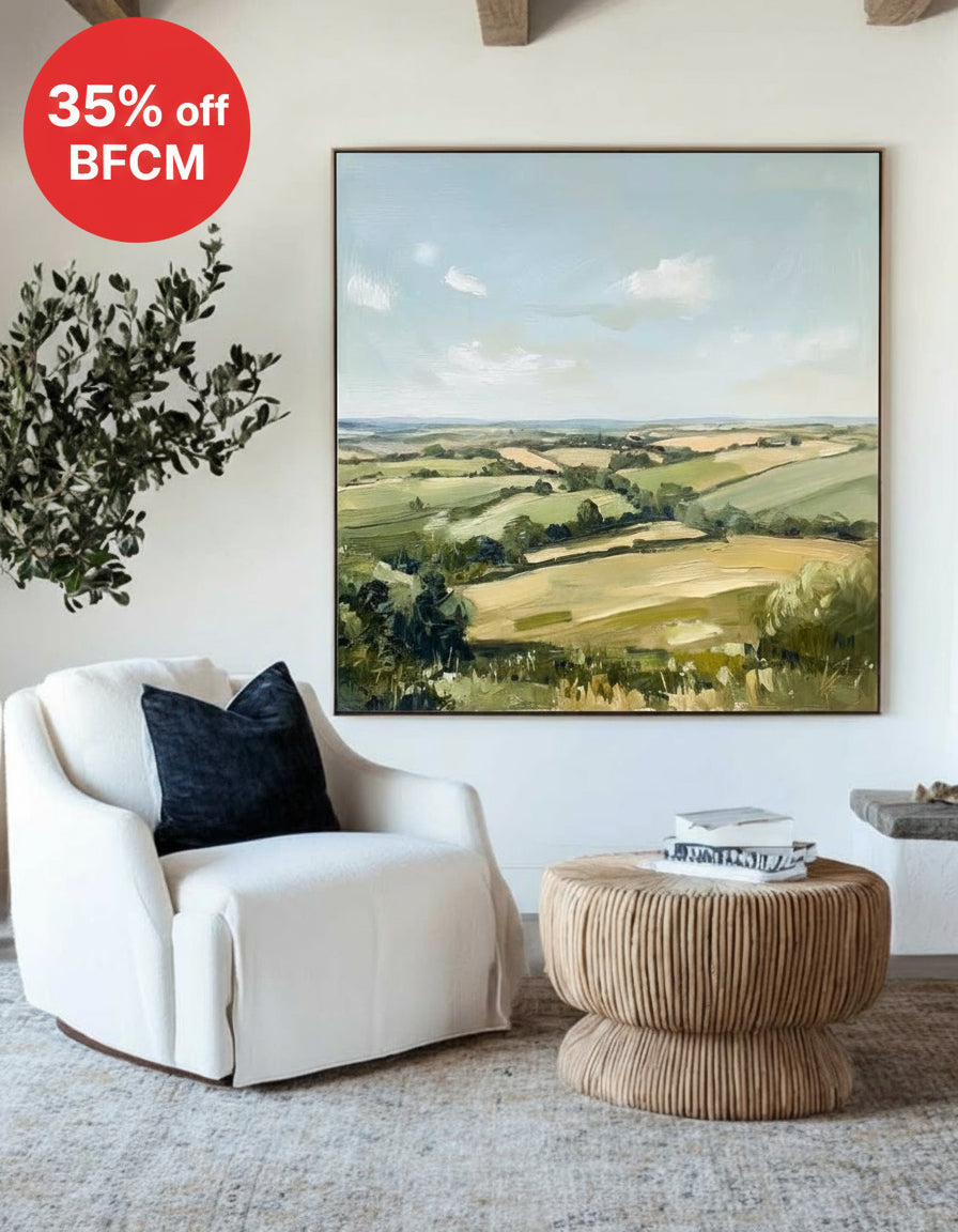 Modern Green Country Painting Field Landscape Texture Wall Painting Texture Livingroom Wall Art