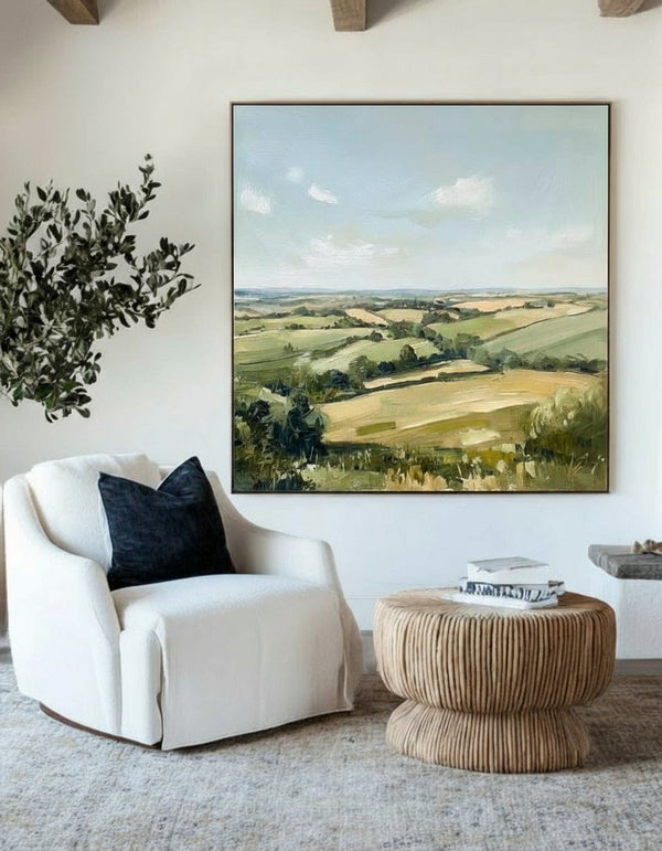 Modern Green Country Painting Field Landscape Texture Wall Painting Texture Livingroom Wall Art
