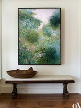 Modern Green Garden Oil Painting | Minimalist Vertical Canvas Decor | ArtExplore