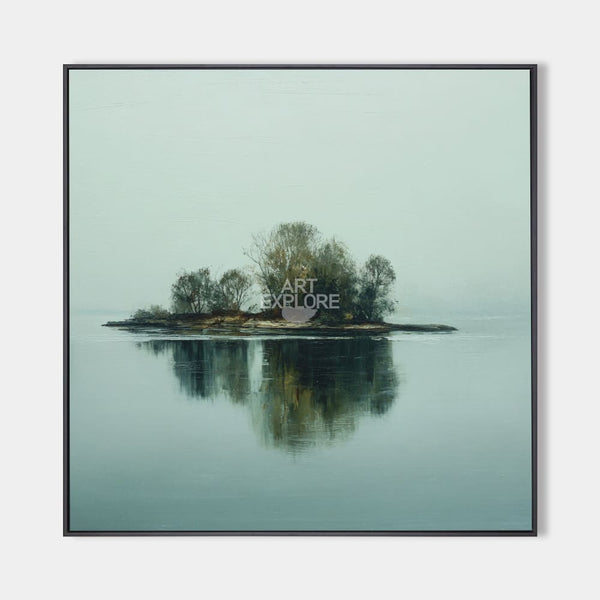 Modern Green Lake Reflection Painting | Large Handmade Landscape ArtExplore