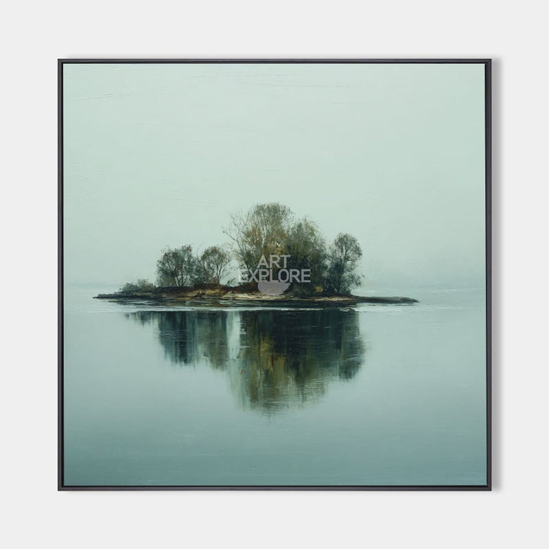 Modern Green Lake Reflection Painting | Large Handmade Landscape ArtExplore