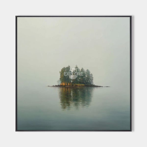 Modern Green Lake Reflection View Painting | Large Handmade Square Landscape ArtExplore