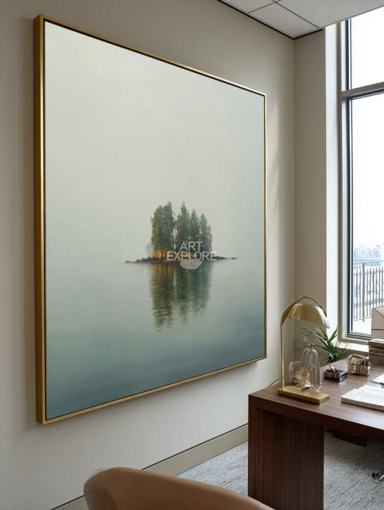 Modern Green Landscape Canvas | Large Square Minimalist Painting ArtExplore