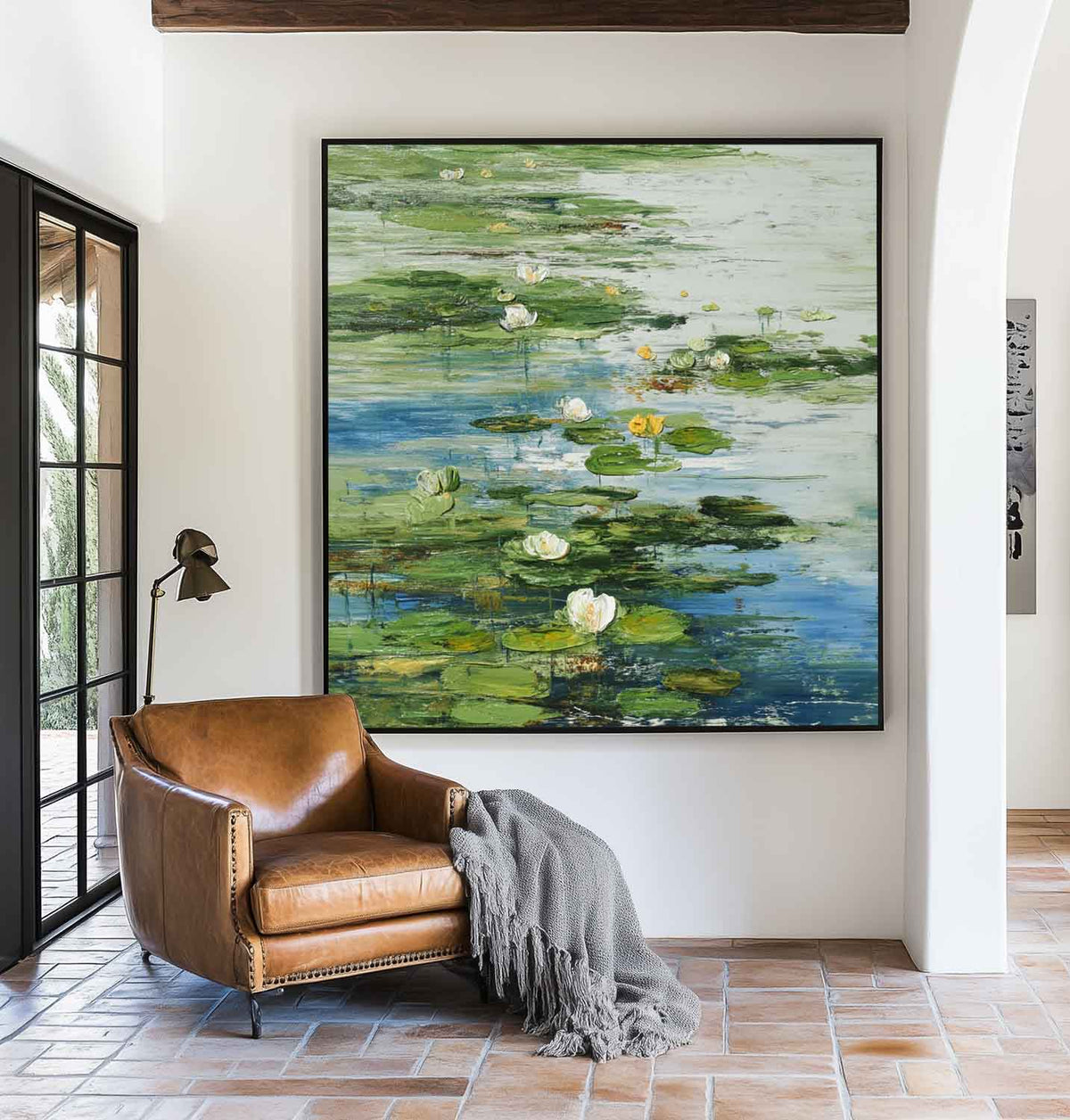 Green Lotus Oil Painting Green Pond Textured Artworks Large Green Abstract Canvas Art For Livingroom