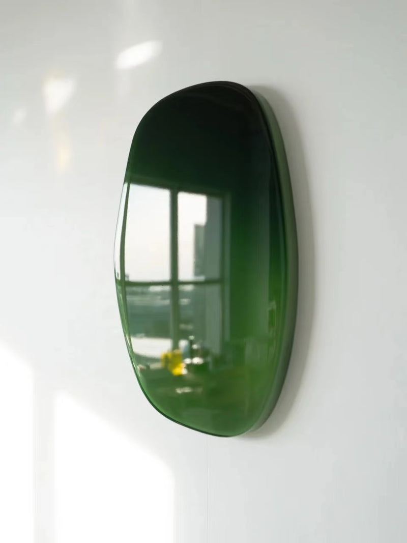 Green Mixed Media Art Modern Emerald Irregular Oval Resin Wall Art Original Mixed Media Art